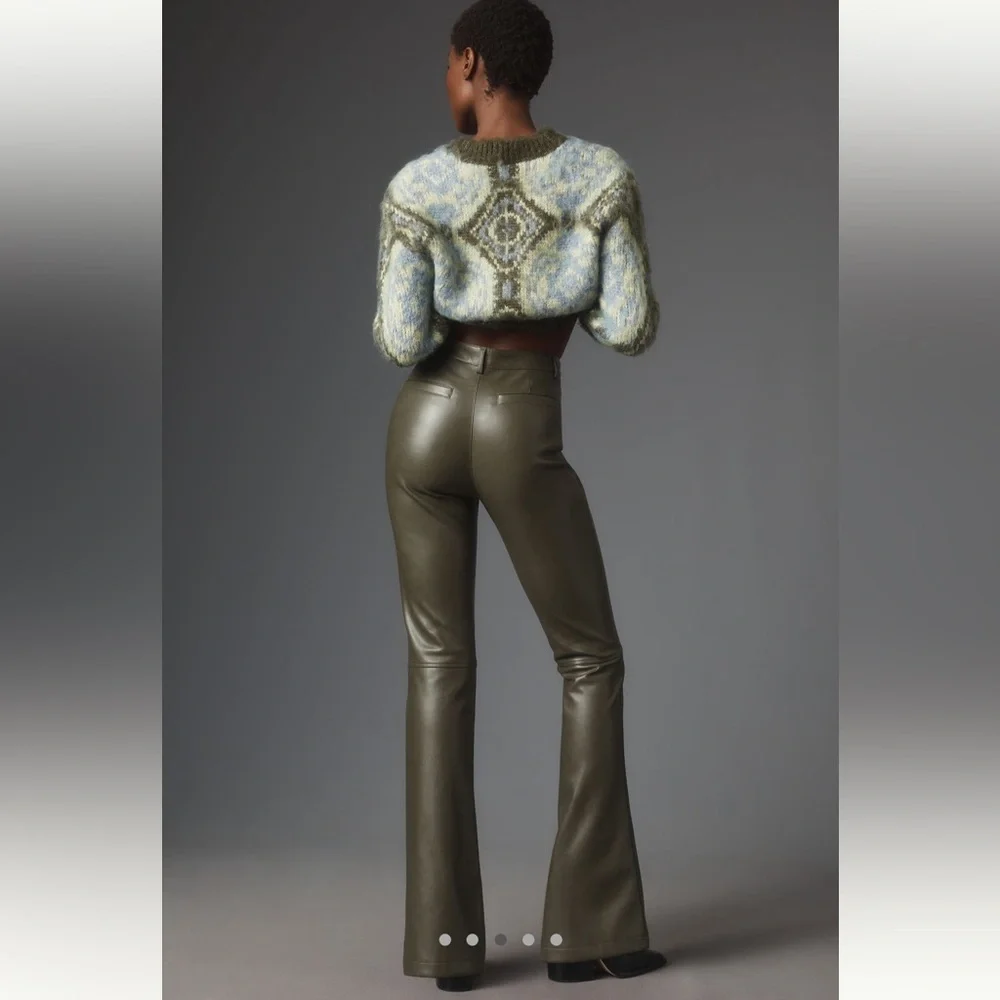 Anthropologie Avec Les Filles Faux Leather Kick-Flare Pants in Green - Picture 4 of 10